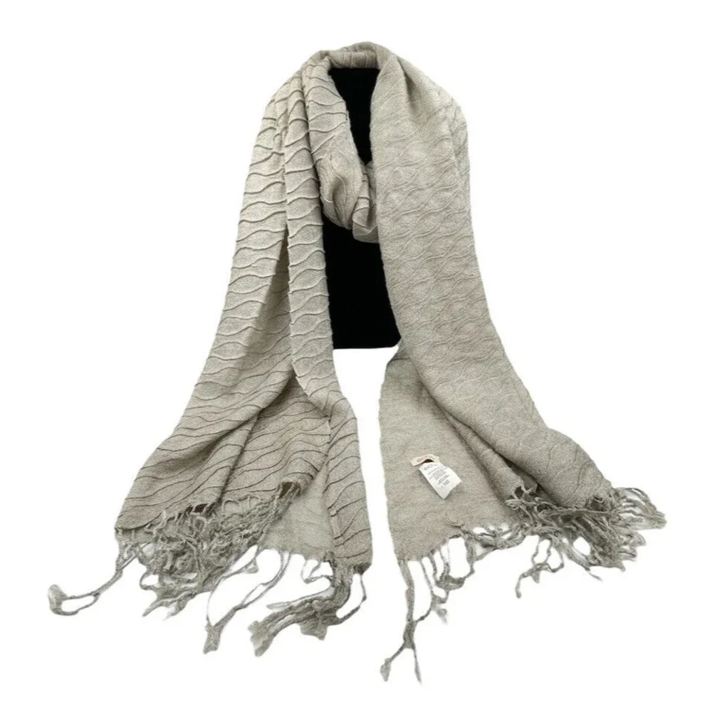 Echo Unisex Acrylic Fringe Scarf  Beige  90 in X 25 In